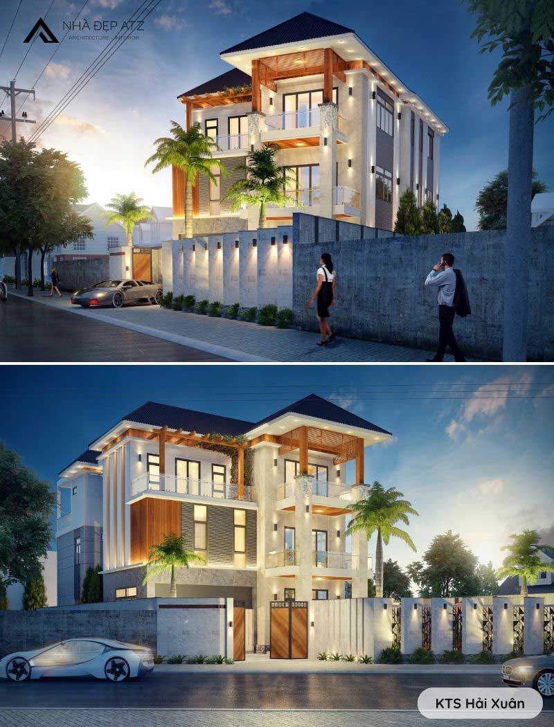 biệt thự chữ L hiện đại