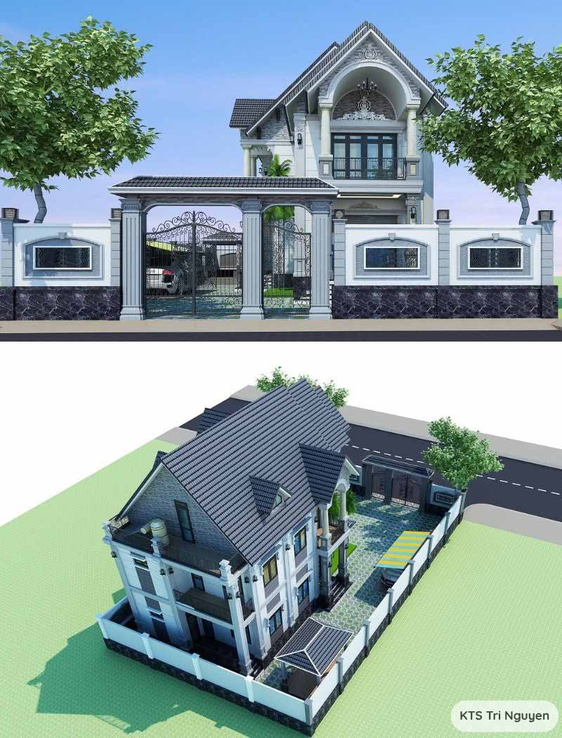 mẫu biệt thự nhà vườn 2 tầng mái thái