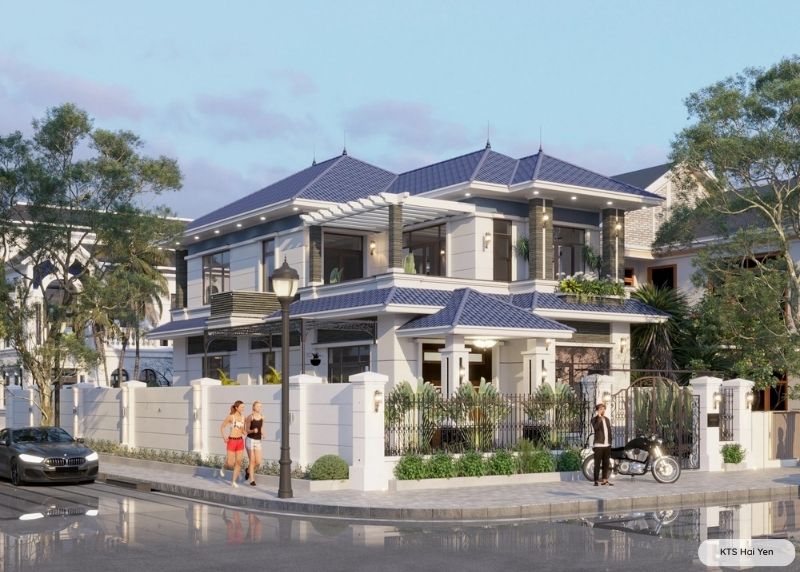 Mẫu thiết kế biệt thự 2 tầng mái Nhật 2 mặt tiền đẹp, thời thượng 1 biệt thự mái nhật 2 tầng 2 mặt tiền