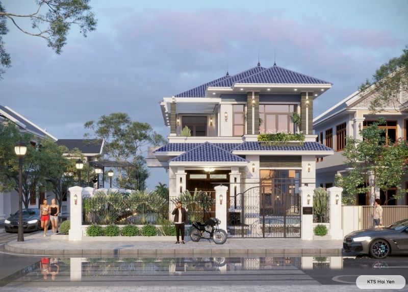 Mẫu thiết kế biệt thự 2 tầng mái Nhật 2 mặt tiền đẹp, thời thượng 2 biệt thự mái nhật 2 tầng 2 mặt tiền