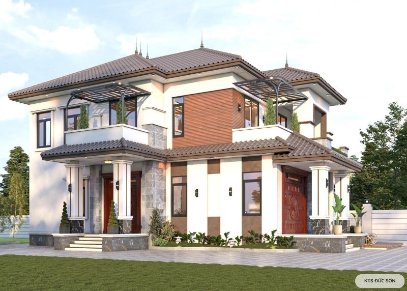 Mẫu thiết kế biệt thự 2 tầng phòng thờ tầng 1 đẹp ấn tượng, tiện nghi 2 biệt thự 2 tầng phòng thờ tầng 1