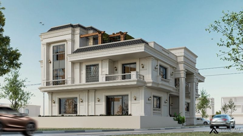 Mẫu thiết kế biệt thự mặt tiền 20m 3 tầng phong cách tân cổ điển ấn tượng BT250811 2 biệt thự mặt tiền 20m