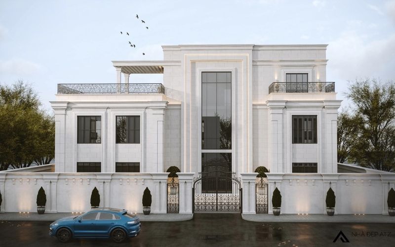 Mẫu thiết kế biệt thự tân cổ điển 2 tầng 1 tum có bể bơi đẹp BT250903 1 biệt thự tân cổ điển 2 tầng 1 tum có bể bơi
