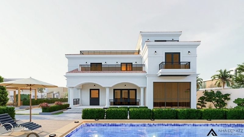 Mẫu thiết kế biệt thự 2 tầng 2 mặt tiền có bể bơi BT250968 1 biệt thự 2 tầng 2 mặt tiền có bể bơi