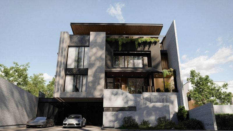 Mẫu thiết kế biệt thự 3 tầng mái bằng mặt tiền 9m đẹp BT251189 2 biệt thự 3 tầng mái bằng mặt tiền 9m