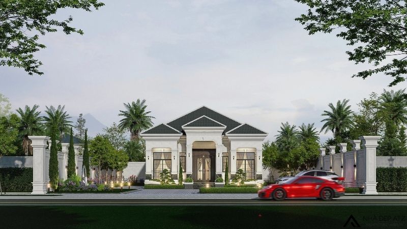 Mẫu thiết kế biệt thự nhà vườn 1 tầng tân cổ điển sang trọng BT251109 1 biệt thự nhà vườn 1 tầng tân cổ điển