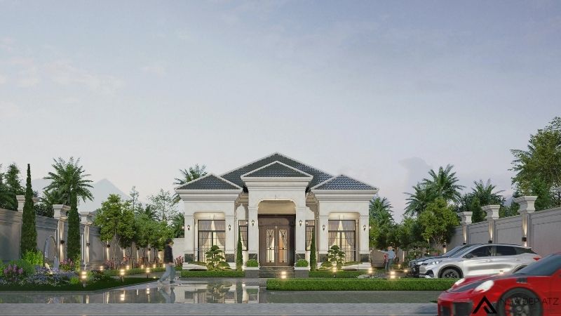 Mẫu thiết kế biệt thự nhà vườn 1 tầng tân cổ điển sang trọng BT251109 2 biệt thự nhà vườn 1 tầng tân cổ điển