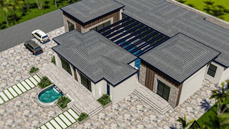 biệt thự nghỉ dưỡng 1 tầng có bể bơi 4 phòng ngủ